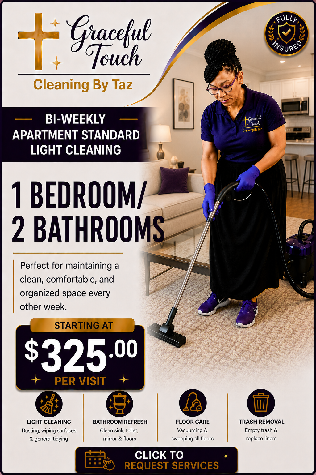 Apartment Standard Light Cleaning - 1 Bedroom/2 Bathroom