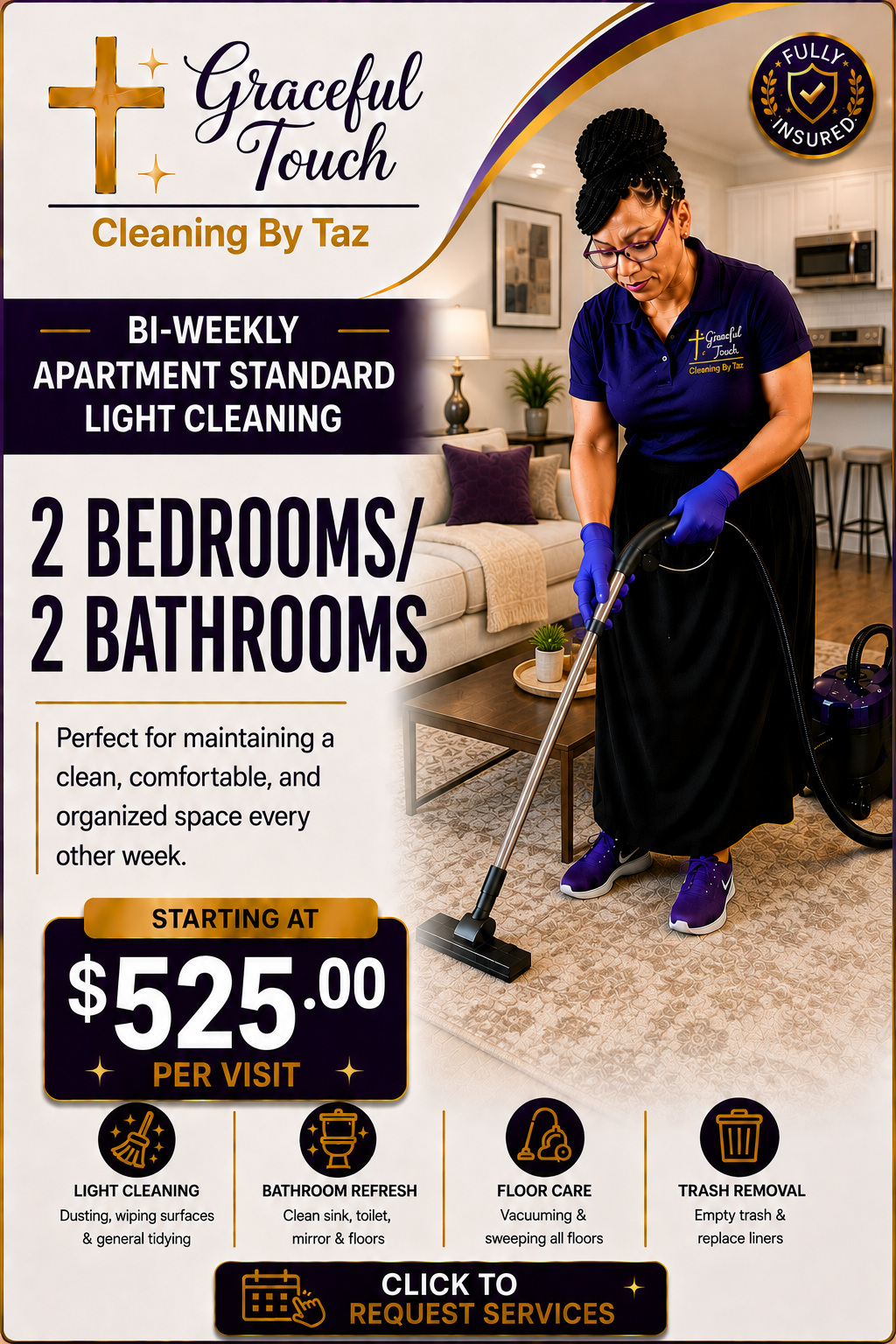 Apartment Standard Light Cleaning - 2 Bedroom/2 Bathroom