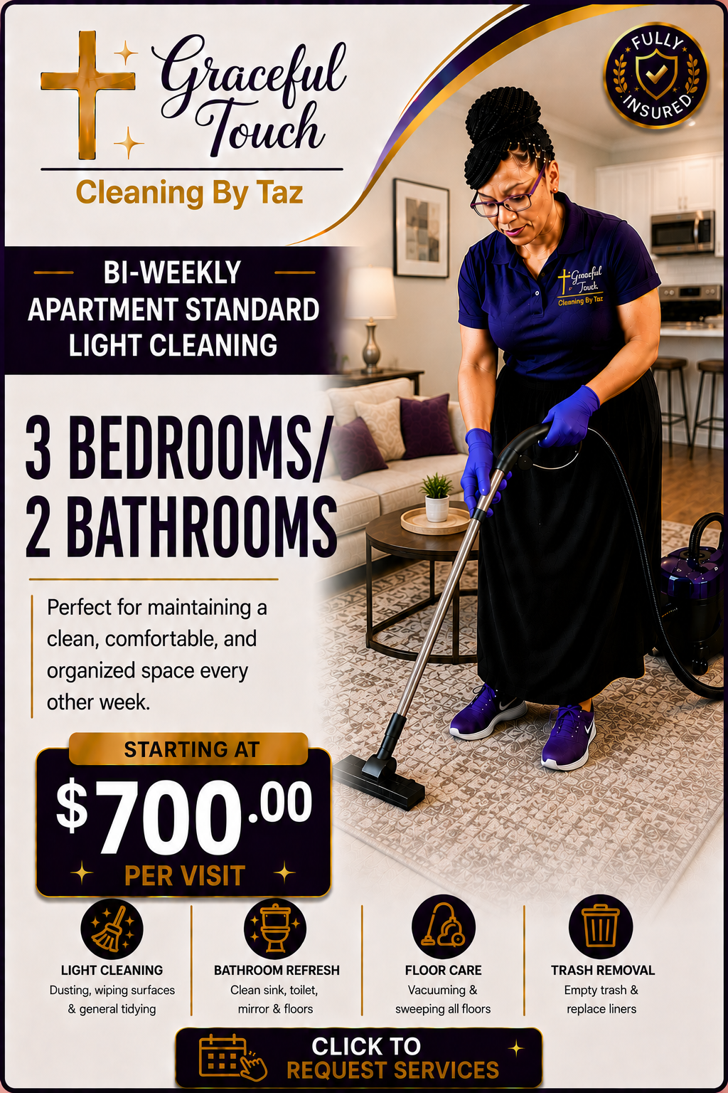Apartment Standard Light Cleaning - 3 Bedroom/2 Bathroom