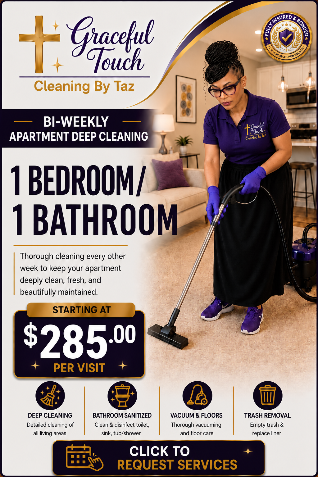 Apartment Deep Cleaning - 1 Bedroom/1 Bathroom - Starting at $285.00 Per Visit