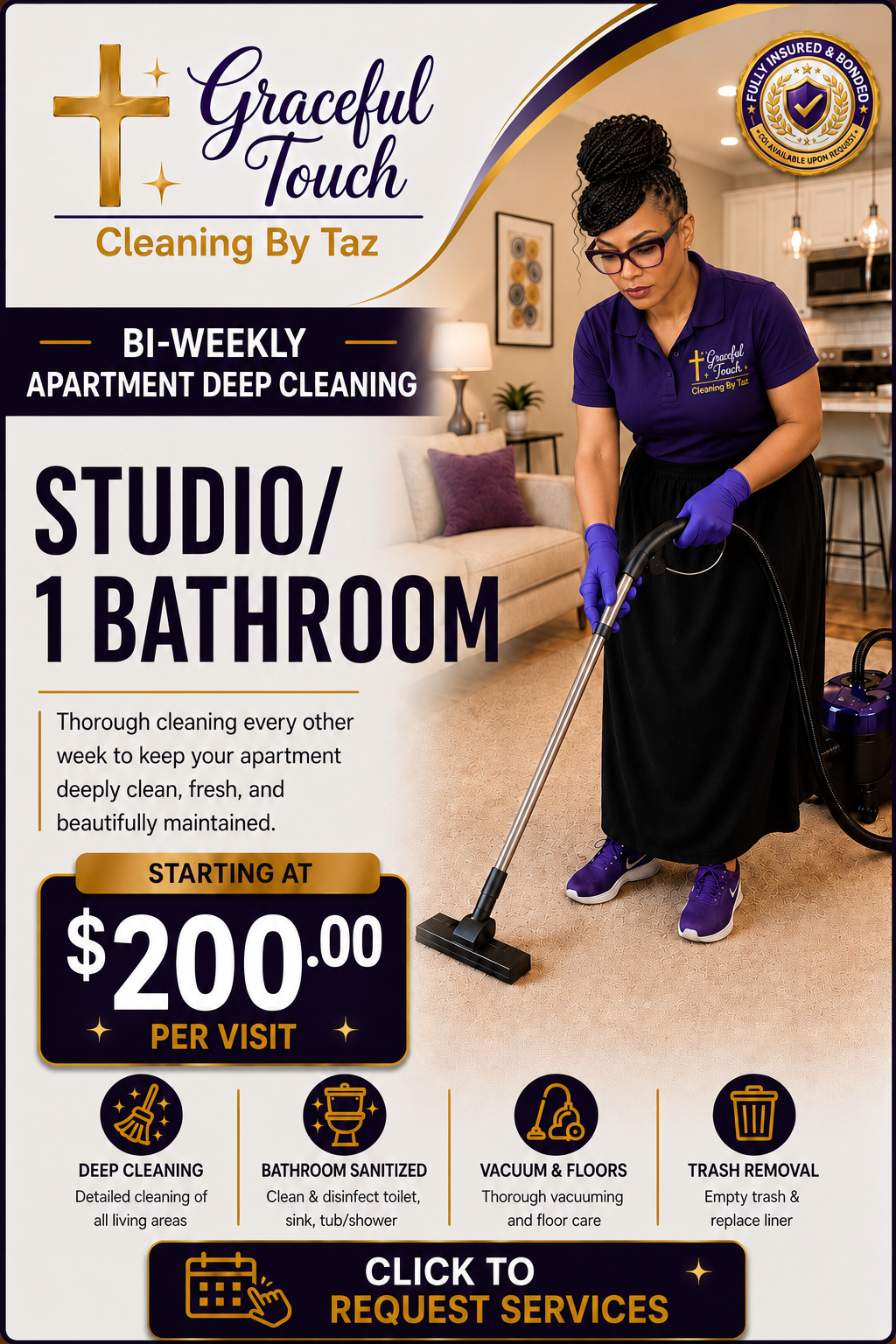 Apartment Deep Cleaning - Studio/1 Bathroom - Starting at $200.00 Per Visit