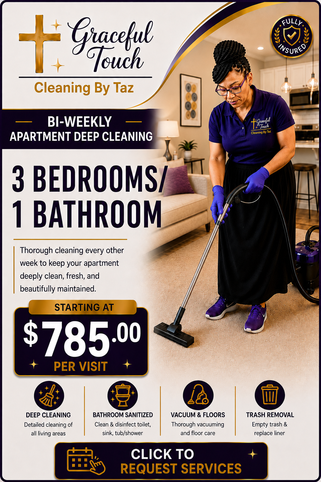 Apartment Deep Cleaning - 3 Bedroom/1 Bathroom
