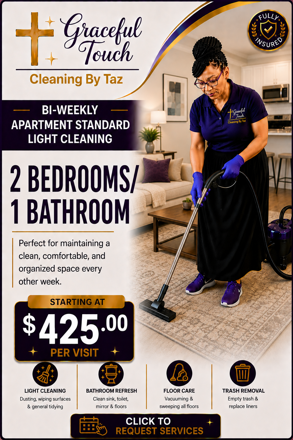 Apartment Standard Light Cleaning - 2 Bedroom/1 Bathroom