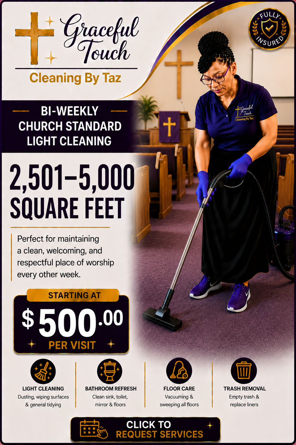 Church Standard Light Cleaning - 2,501–5,000 Square Feet