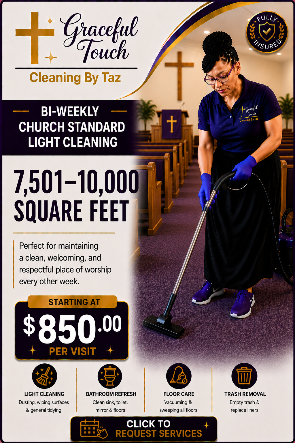 Church Standard Light Cleaning - 7,501–10,000 Square Feet